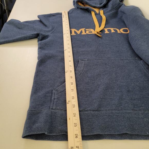 Marmot Mens Drawstring Hoodie Kangaroo Pocket Blue Tan Size Medium - Picture 10 of 12